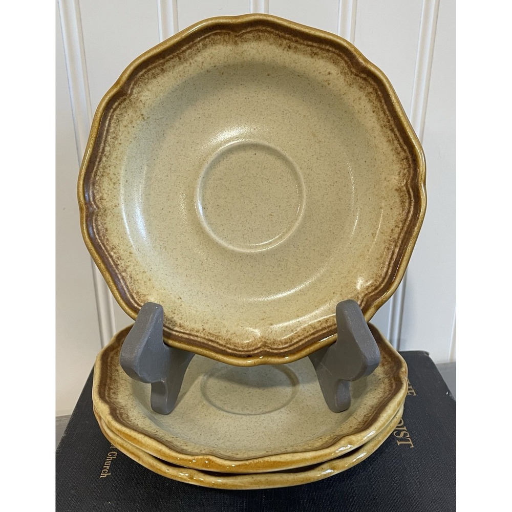 Set Of 3 Vintage MCM Mikasa Whole Wheat Saucers E8000 Stoneware 6.25" Plates